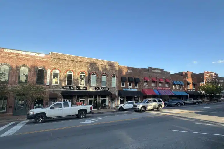 Historic storefronts on Main Street in Franklin, Ky.